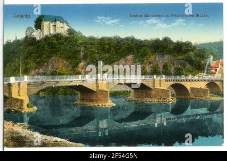 Chiuso Mildenstein e Fishendorfer Bridge Leisnig. Castello di Mildenstein e Fishendorfer Bridge Foto Stock