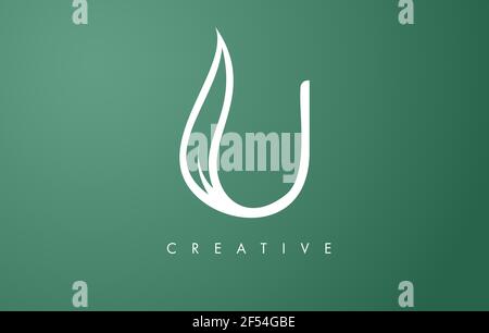 Elegante logo a foglia di lettera U con profilo Monogramma stile piatto e minimalista Vector Letter icona Illustrazione. Illustrazione Vettoriale