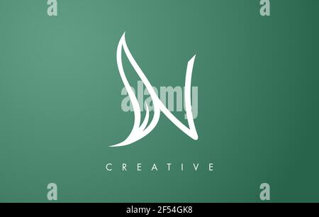 Elegante logo in foglia di lettera N con profilo Monogramma stile piatto e minimalista icona vettoriale lettera Illustrazione. Illustrazione Vettoriale