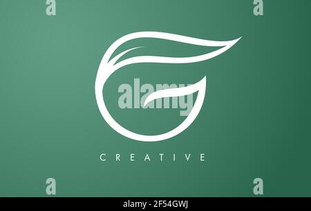 Elegante logo G Letter Leaf con profilo Monogramma stile piatto e minimalista Vector Letter icona Illustrazione. Illustrazione Vettoriale