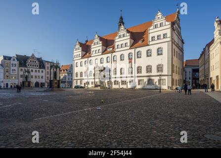 Geografia / viaggio, Germania, Sassonia-Anhalt, Lutherstadt Wittenberg, mercato con municipio, diritti aggiuntivi-clearance-Info-non-disponibile Foto Stock