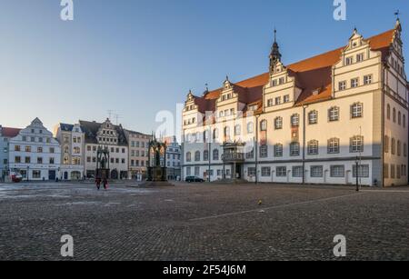 Geografia / viaggio, Germania, Sassonia-Anhalt, Lutherstadt Wittenberg, mercato con il municipio nel , diritti aggiuntivi-clearance-Info-non-disponibile Foto Stock