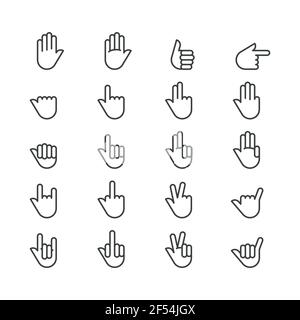 Insieme di icone per le mani del contorno. Illustrazione vettoriale, design piatto Illustrazione Vettoriale