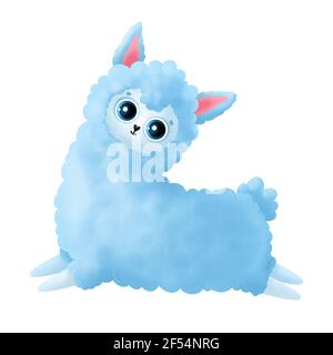 Cute blu lama isolato su sfondo bianco. Divertente cartoon lama Foto Stock