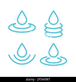 Set: Icone gocce d'acqua. Simboli di contorno minimi. Illustrazione vettoriale, design piatto Illustrazione Vettoriale