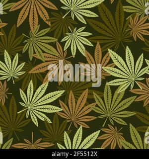 Modello senza giunture di cannabis . Marijuana, cannabis, erbacce, foglie illustrazione vettoriale. Illustrazione Vettoriale