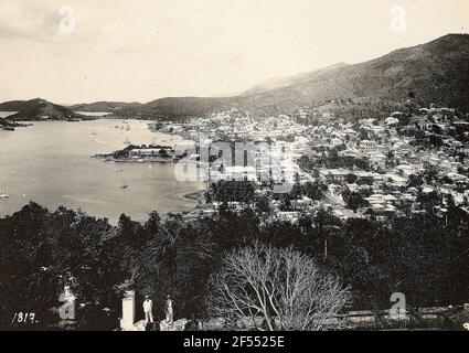 San Tommaso (Isole Vergini). Vista sulla capitale Charlotte Amalie dal castello di Blue Becon Foto Stock