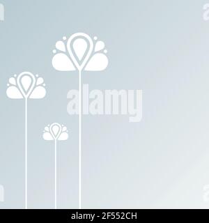 Sfondo grigio con fiori geometrici. Aprire e chiudere le buste. Icone di linea. Sfondo sfocato. Illustrazione vettoriale, design piatto Illustrazione Vettoriale