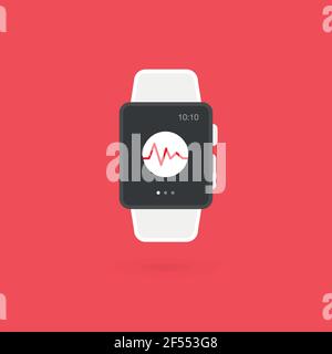 Orologio intelligente isolato. Icona della linea heartbeat. Illustrazione vettoriale, design piatto Illustrazione Vettoriale