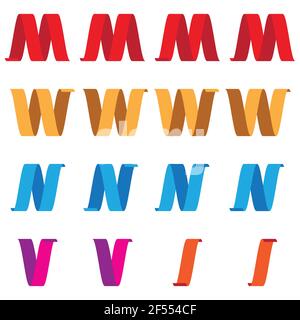 Raccolta di elementi vettoriali: Un insieme di lettere colorate realizzate con nastri con effetto 3D. Può essere utilizzato per logo e altri layout di grafica Illustrazione Vettoriale