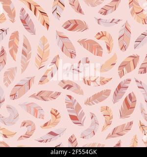Piume rosa. Boho disegnato a mano elegante motivo senza cuciture. Stampa incantevole e romantica. Simpatica illustrazione vettoriale. Illustrazione Vettoriale