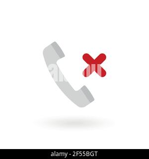 Icona ricevitore telefono retro isolata. Simbolo del ricevitore. Segno di spunta, croce rossa. Illustrazione vettoriale, design piatto Illustrazione Vettoriale