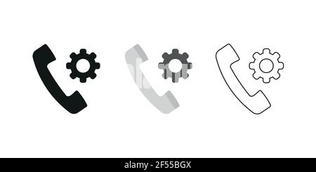 Ricevitore del telefono retro. Tre stili diversi: Nero, colore e contorno. Simbolo del ricevitore. Simbolo delle impostazioni. Illustrazione vettoriale, design piatto Illustrazione Vettoriale