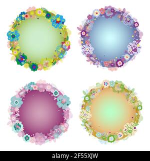 adesivi rotondi floreali. set di 4 colori diversi Illustrazione Vettoriale