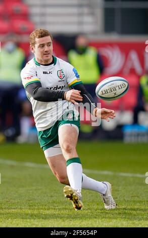 Londra Irish Fly-Half Paddy Jackson durante una partita di rugby Union del Gallagher Premiership Round 14, domenica 21 marzo 2021, a Eccles, Regno Unito. (Steve Foto Stock