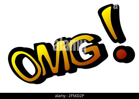 Surprise Cartoon Expression, OMG, Oh My God, Gradient Yellow, Black Outline, Isolato su bianco Illustrazione Vettoriale