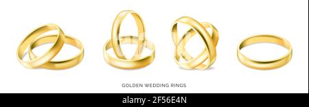 Set di oro gli anelli di fidanzamento isolati su sfondo bianco Illustrazione Vettoriale
