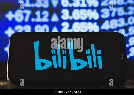 Brasile. 23 marzo 2021. In questa illustrazione fotografica viene visualizzato un logo bililibili sullo smartphone. Credit: Rafael Henrique/SOPA Images/ZUMA Wire/Alamy Live News Foto Stock