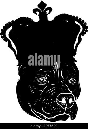 Silhouette nera del cane con illustrazione della corona su sfondo bianco Illustrazione Vettoriale