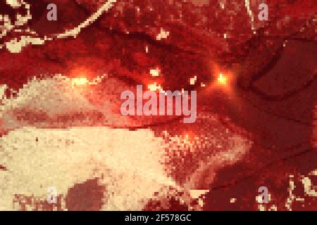 Rosso e oro con texture di marmo e scintille. Background vettoriale astratto nella tecnica dell'inchiostro alcolico. Vernice moderna con glitter. Modello per Illustrazione Vettoriale