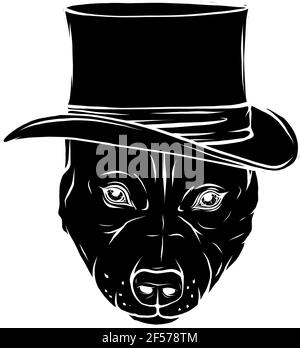 silhouette nera di pitbull cane con cappello vettore illustrazione disegno Illustrazione Vettoriale