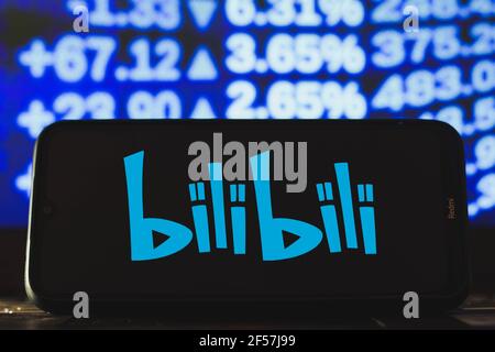 Brasile. 24 Marzo 2021. In questa illustrazione fotografica viene visualizzato un logo bililibili sullo smartphone. (Foto di Rafael Henrique/SOPA Images/Sipa USA) Credit: Sipa USA/Alamy Live News Foto Stock