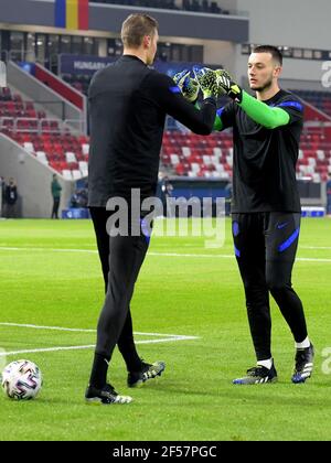 BOEDAPEST, UNGHERIA - MARZO 24: Portiere Kjell Scherpen dei Paesi Bassi U21, portiere Justin Bijlow dei Paesi Bassi U21 durante l'UEFA Under Foto Stock