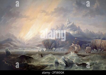 HMS Erebus e Terrore in Antartide - James Wilson Carmichael, 1847 Foto Stock