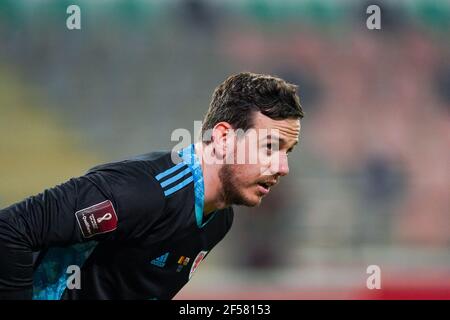 LEUVEN, BELGIO - MARZO 24: Danny Ward of Wales durante la Coppa del mondo FIFA 2022 Qatar Qualifier match tra Belgio e Galles a Den Dreef il 2 marzo Foto Stock