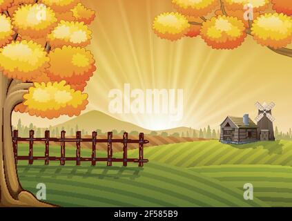 Sfondo del paesaggio cartoon Farm Illustrazione Vettoriale