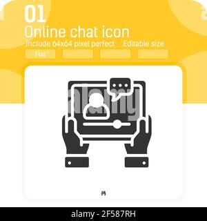 Icona vettoriale chat online con stile piatto isolato su sfondo bianco. Illustrazione vettoriale icona trendy elemento sottile glifo simbolo per ui, ux, sito web Illustrazione Vettoriale