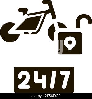 Icona dei servizi di bike sharing 24 ore su 24 Vector Glyph Illustration Illustrazione Vettoriale
