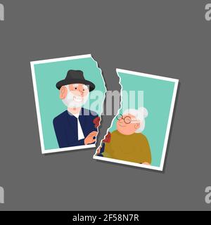 Foto strappata di modello di coppia anziana. Divorzio, rottura, fine del concetto di rapporto Illustrazione Vettoriale