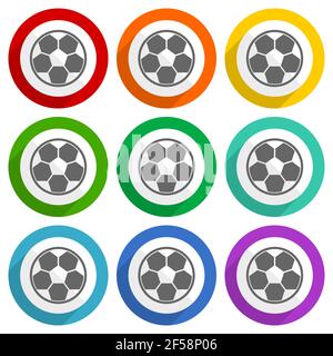 Icone vettoriali di calcio, set di pulsanti colorati dal design piatto per webdesign e applicazioni mobili Illustrazione Vettoriale