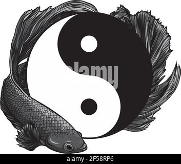 Disegno di Yin Yang betta splendens pesce vettore illustrazione arte Illustrazione Vettoriale