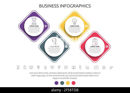 Infografica moderna e semplice vettoriale a tre passi, rhombus. Timeline per diagramma, grafico, Web, banner, layout del flusso di lavoro, presentazioni Illustrazione Vettoriale