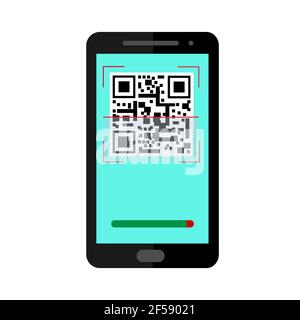 Eseguire la scansione del codice QR sullo smartphone. Infografiche vettoriali piatte. Illustrazione Vettoriale
