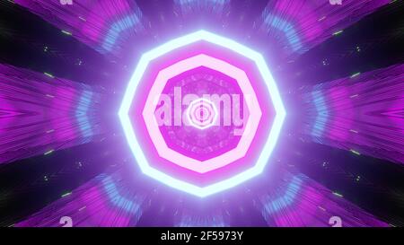 Illustrazione 3d geometrica del tunnel al neon in 4K UHD Foto Stock