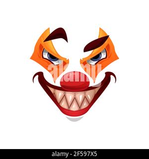 Icona del vettore di faccia di clown spaventoso, halloween funster Illustrazione Vettoriale