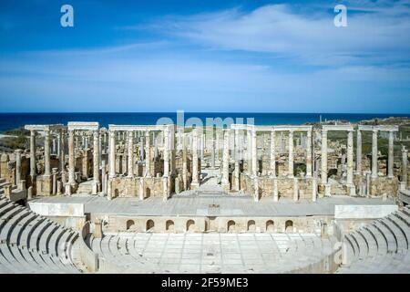 Leptis Magna Theatre, Libia Foto Stock