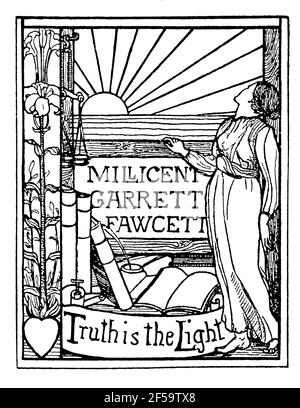 La verità è la Light bookplate per suffragette Millicent Garrett Fawcett, di romanziere inglese, drammaturgo e autore/illustratore di libri per bambini Mabel De Foto Stock