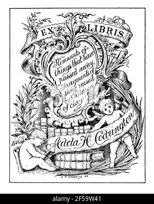 1894 resti di cose che sono scomparse, citazione di Byron, bookplate per l'artista Adela H Codrington da litografo inglese, pittore ritratto e il Foto Stock