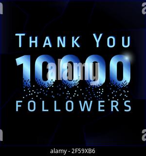 Grazie 10 000 followers pixel numbers. Vettoriale congratulandosi con la carta colorata grazie per gli amici di rete, pixel brillanti. Duemila piace astratto c Illustrazione Vettoriale