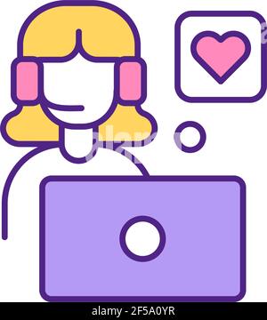 Donna innamorata di uomo da internet app RGB icona colore. Illustrazione Vettoriale