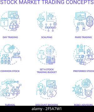 Set di icone di concetto di trading di borsa Illustrazione Vettoriale