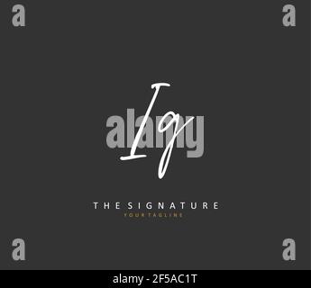 IG testo iniziale della lettera e logo della firma. Un logo iniziale di calligrafia concettuale con elemento modello. Illustrazione Vettoriale