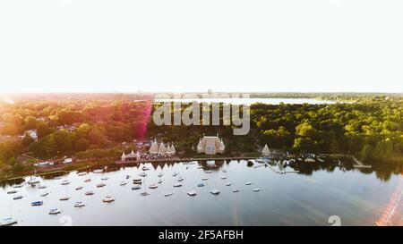 Colpo di drone del lago Harriet a Minneapolis, Minnesota Foto Stock