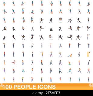 100 persone set di icone. Cartoon illustrazione di un centinaio di persone icone set di vettore isolato su sfondo bianco Illustrazione Vettoriale