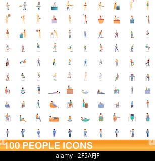 100 persone set di icone. Cartoon illustrazione di un centinaio di persone icone set di vettore isolato su sfondo bianco Illustrazione Vettoriale