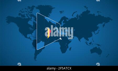 Mappa dettagliata del mondo con mappa ingrandita del Ciad e dei paesi vicini. Chad bandiera e mappa. Illustrazione Vettoriale